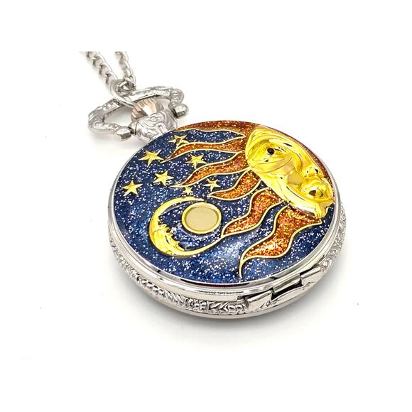 Mystic Sun & Stars Pocket Watch - Celestial Moon Cosmic Gift, Starry Vintage - Picture 5 of 10